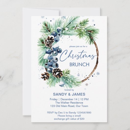 Kerst brunch dennenkrans sjabloon kaart (Voorkant)