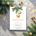Kerst brunch gouden kerstballen dennen kaart<br><div class="desc">Kerstbrunch feest uitnodigingskaart sjabloon instant digitale download waterverf dennen en gouden kerstballen eenvoudige kerstfeest uitnodigingskaarten</div>