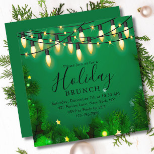 Kerst brunch groene kerstverlichting altijdgroen kaart