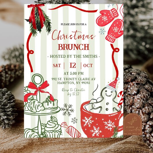 Kerst Brunch Krabbel Hand Getekend Kaart
