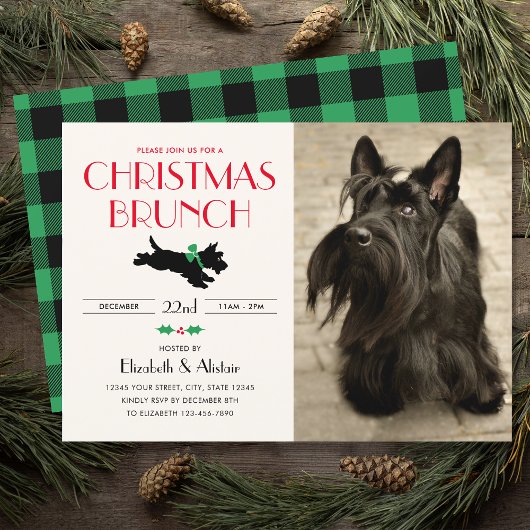 Kerst Brunch Party Scottie Hond Foto Groen Kaart