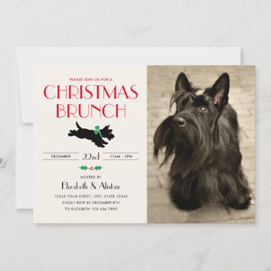 Kerst Brunch Party Scottie Hond Foto Groen Kaart (Voorkant)