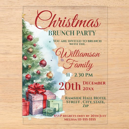 Kerst brunchfeest acryl uitnodigingen (Voorkant)