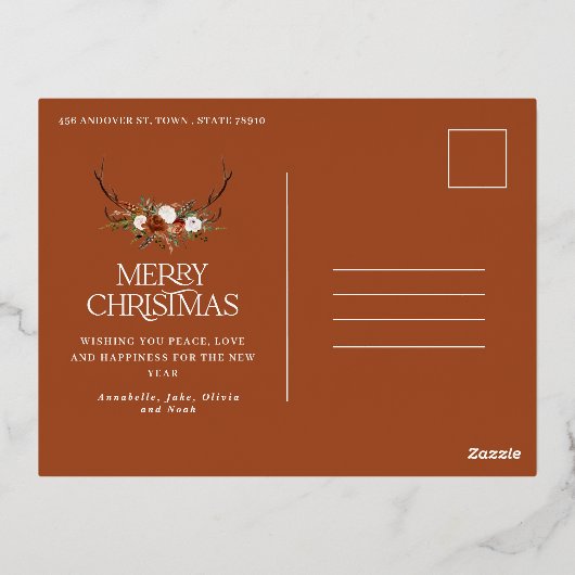 Kerst budget botanisch elegante hert bloem- foi folie feestdagen briefkaart (Achterkant)