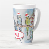 Kerst Budgie Kerstmis Budgies Budgerigar Vogel Vad Latte Mok (Rechterhoek)