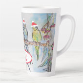 Kerst Budgie Kerstmis Budgies Budgerigar Vogel Vad Latte Mok (Rechts)