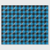 Kerst Buffalo Plaid Custom Name Rustic Blue Cadeaupapier (Vlak)