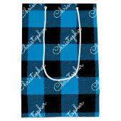 Kerst Buffalo Plaid Custom Name Rustic Blue Medium Cadeauzakje (Achterkant)
