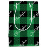 Kerst Buffalo Plaid Custom Name Rustic Green Medium Cadeauzakje (Voorkant)