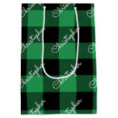 Kerst Buffalo Plaid Custom Name Rustic Green Medium Cadeauzakje (Achterkant)