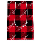 Kerst Buffalo Plaid Custom Name Rustic Red Medium Cadeauzakje (Achterkant)