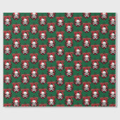 Kerst Buffalo Plaid Krans Schedel en Botten Cadeaupapier (Vlak)