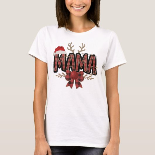 Kerst Buffalo Plaid Mama T-shirt Feestelijk (Voorkant)