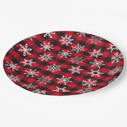 Kerst Buffalo rode sneeuwvlokken plaid patroon Papieren Bordje (Gekanteld)