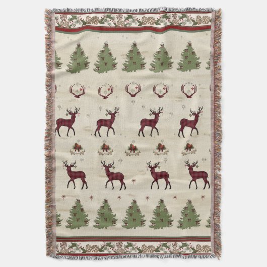 Kerst Buffel geruite herten gewei pijnbomen Deken (Voorkant Verticaal)