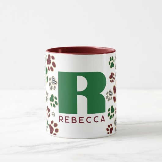 Kerst Buffel Plaid Dog Paw Monogram Mok (Midden)