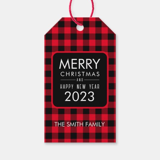 Kerst Buffel Plaid Favor Gift Labels Cadeaulabel (Voorkant)
