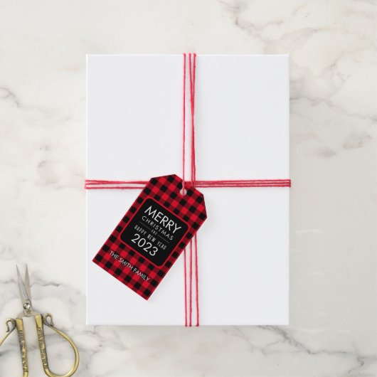 Kerst Buffel Plaid Favor Gift Labels Cadeaulabel (Met Touw)
