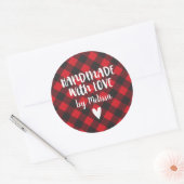 Kerst Buffel Plaid Handgemaakt Met Liefde Classic Ronde Sticker (Envelop)