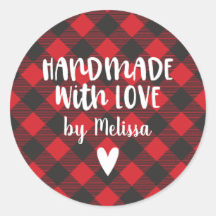 Kerst Buffel Plaid Handgemaakt Met Liefde Classic Ronde Sticker