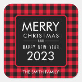 Kerst Buffel Plaid Sticker/Label Vierkante Sticker (Voorkant)