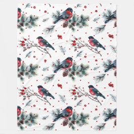 Kerst Bull-finch & Evergreens Patroon Fleece Deken