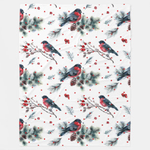Kerst Bull-finch & Evergreens Patroon Fleece Deken