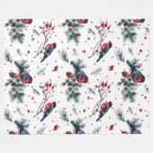 Kerst Bull-finch & Evergreens Patroon Fleece Deken (Voorkant (Horizontaal))