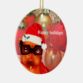 Kerst Bulldog op een kerstbal achtergrond Keramisch Ornament (Rechts)