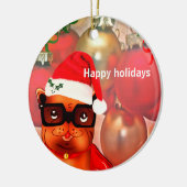 Kerst Bulldog op een kerstbal achtergrond Keramisch Ornament (Links)