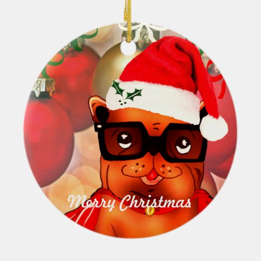 Kerst Bulldog op een kerstbal achtergrond Keramisch Ornament (Achterkant)