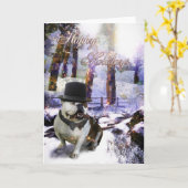 Kerst Bulldog "PRETTIG FEest" Kaart (Gele Bloem)