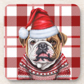 Kerst Bulldog Red Plaid Vakantie Bier Onderzetter (Voorkant)