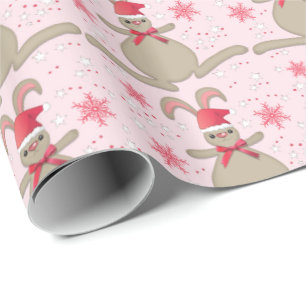Kerst Bunny Konijn Kerstman Hoed Roze Kerstmis Cadeaupapier