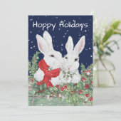 Kerst Bunny Rabbit Schattigee Vakantie Snow Holly Feestdagenkaart (Staand voorkant)