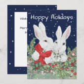 Kerst Bunny Rabbit Schattigee Vakantie Snow Holly Feestdagenkaart (Voorkant / Achterkant)