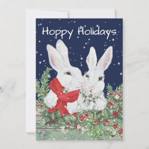Kerst Bunny Rabbit Schattigee Vakantie Snow Holly Feestdagenkaart