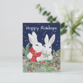 Kerst Bunny Rabbits Snowy Holly Berry Vakantie Feestdagenkaart (Staand voorkant)