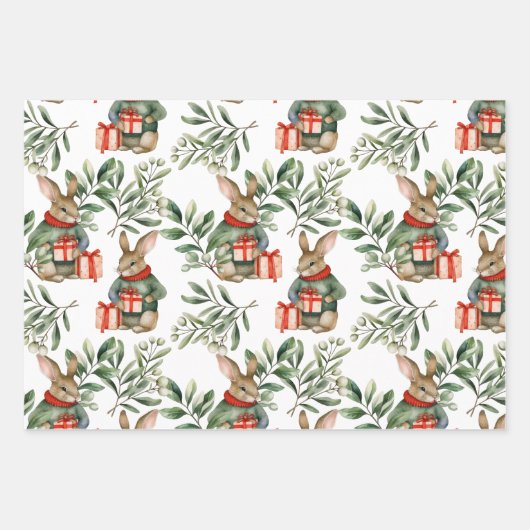 Kerst Bunny Wrapping Papier Inpakpapier Vel (Voorkant)