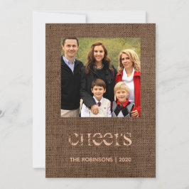 Kerst Burlap Antler Patroon Familie Foto Feestdagenkaart