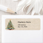 Kerst Burlap beige boom rustieke retour adres Etiket (Insitu)