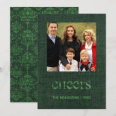 Kerst Burlap Damask Familie Foto Feestdagenkaart (Voorkant / Achterkant)