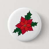 Kerst Button pin met een rode Sinaasappel poinsett (Voorkant)