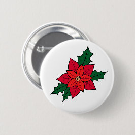Kerst Button pin met een rode Sinaasappel poinsett