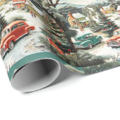 Kerst Buurt Auto's Huizen MCM Cadeaupapier (Rol Hoek)