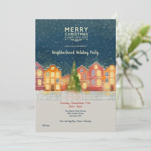 Kerst Buurt Party Uitnodiging (Staand voorkant)