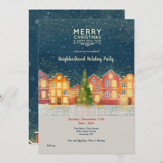 Kerst Buurt Party Uitnodiging (Voorkant / Achterkant)