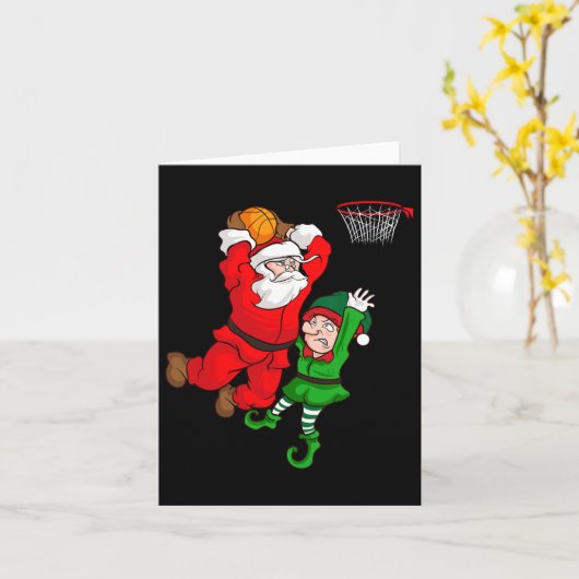 Kerst Bysketbyll Santa Claus Slam Dunk Elf Fun Kaart (Gele Bloem)