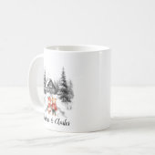 Kerst Cabin Bossen Pas getrouwd paar minimalistisc Koffiemok (Voorkant links)