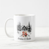 Kerst Cabin Bossen Pas getrouwd paar minimalistisc Koffiemok (Links)